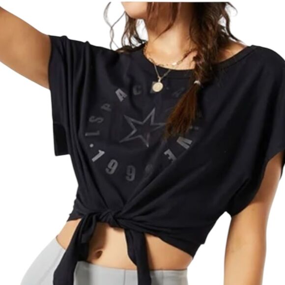 Revolve L*Space XS Go For It Crop Top Black Tie Up‎ Athleisure Sporty Lounge New - Picture 1 of 9